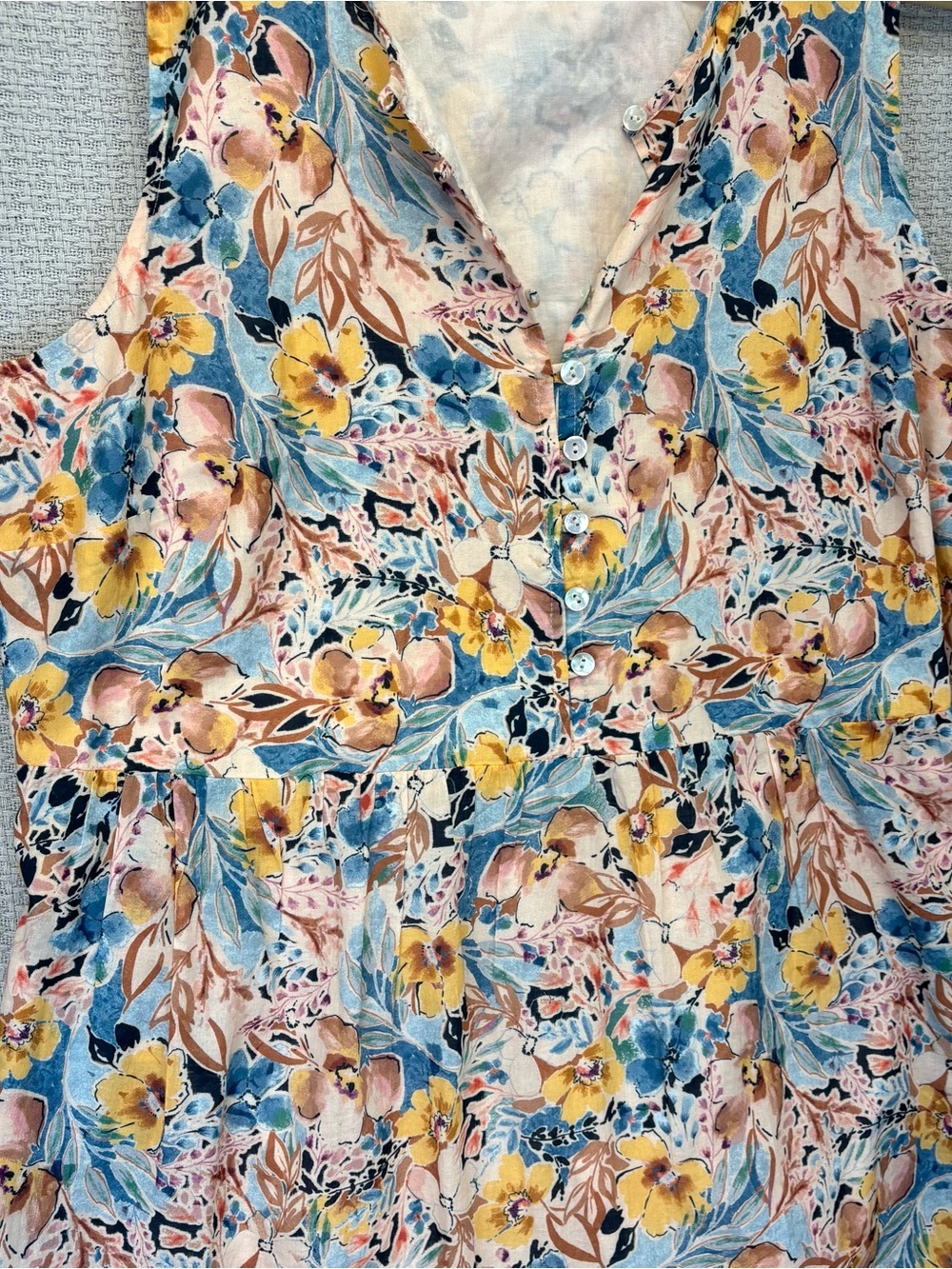 J Jill Floral Linen Blend Sleeveless Tiered Midi Dress Sz Small Baby Shower Boho - Picture 4 of 10